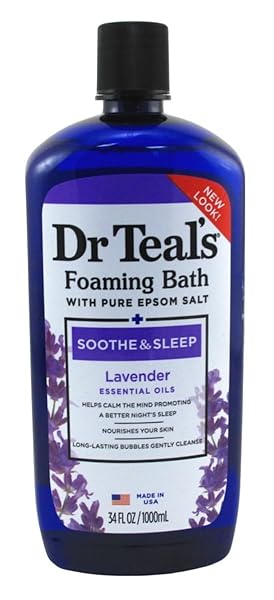 DR TEAL’S FOAMING BATH WITH PURE EPSOM SALT, SOOTHE & SLEEP WITH LAVENDER, 34 FL OZ