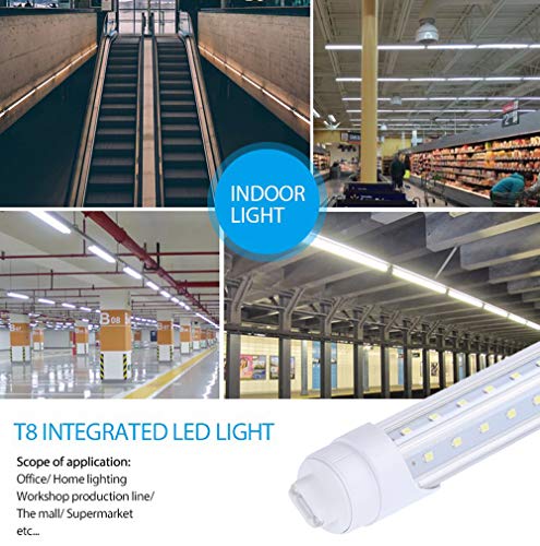 R17d Rotatable HO Base V Shaped 65W 8 Foot Led Lulbs Double Row, 7800LM,150W Fluorescent Lamp Replacement Shop Lights, Dual-Ended Power, Cold White 6000K,Clear Cover, AC 85-277V Pack of 12
