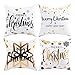 BLEUM CADE Pack of 4 Merry Christmas Pillow Cover Snowflakes and Happy New Year Decorative Pillow Cases Polyester Peach Cushion Case for Christmas Gift Bed Sofa Couch Decoration