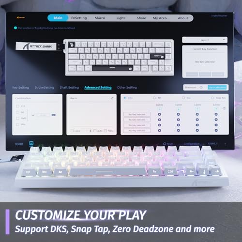 ATTACK SHARK X68 HE 8000Hz Rapid Trigger Keyboard, 0.01mm RT Accuracy Wired Gaming Keyboard with Magnetic Switch, Adjustable Actuation, Rapid Trigger, Snap Tap, RGB Lighting for PC/Mac, White Contours