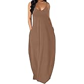 OFEEFAN Women's Maxi Dresses Summer Spaghetti Strap Dress with Pockets