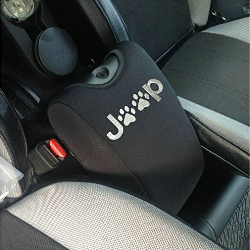 Bolaxin Black Neoprene Center Console Armrest Pad Cover With Jeep Cat