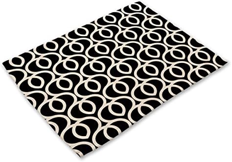 FDY MY Rectangle Geometric Circle Placemats for Table Heat Insulation Stain-resistant Cotton Linen Kitchen Placemat for Dining Room Indoor & Outdoor - Black
