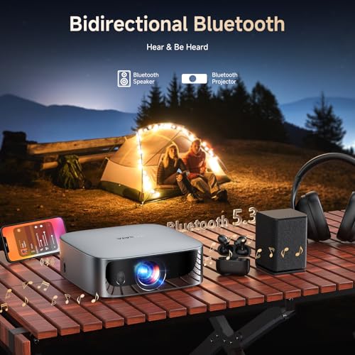 Short Throw Projector 4K with WiFi and Bluetooth,2000ANSI Auto Focus Keystone Smart Projector Built in Apps Dolby Audio Home Theater Movie Portable Outdoor Projector Ceiling Gunmetal