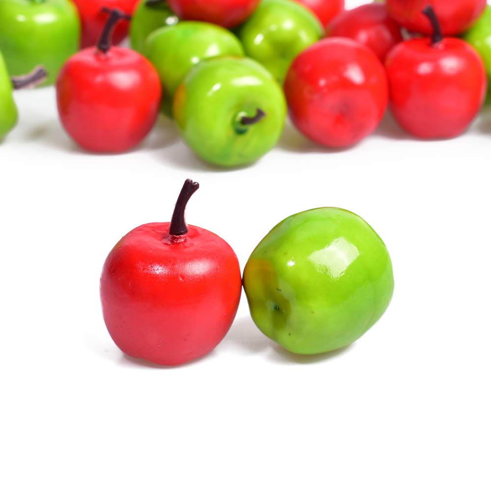 HUIANER 30PCS Mini Artificial Apple Fake Fruit Simulation Home Kitchen Party Decor (Green and Red)