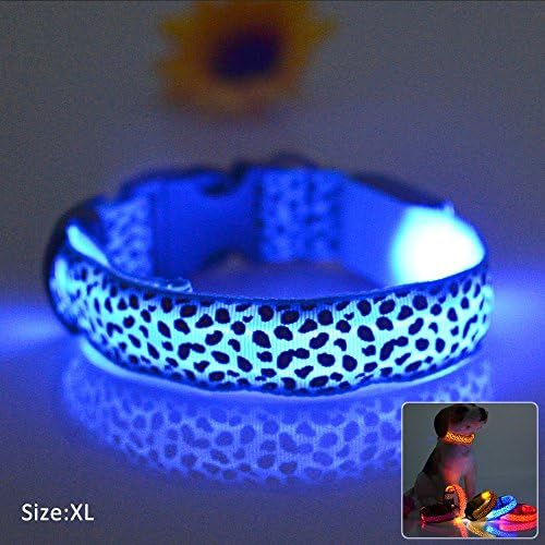 GUTT Leopard Print LED Collar Luminous Puppy Necklace Pet Decorative Props,Blue,XL