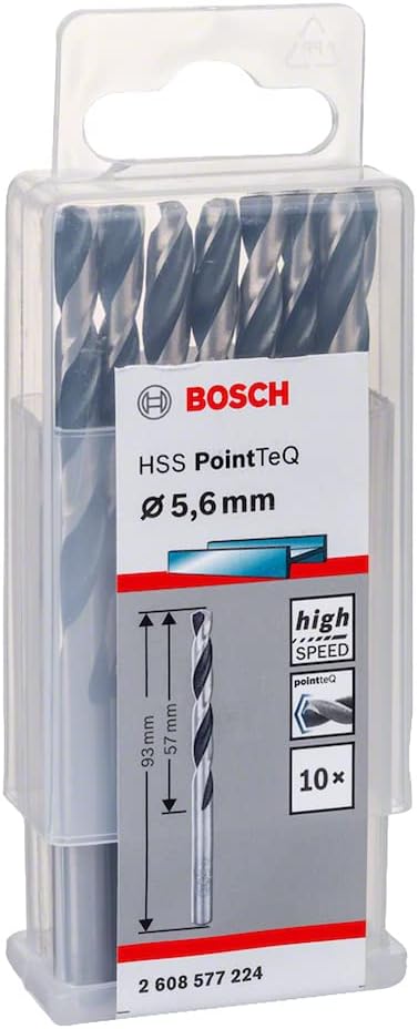 Bosch 10pc PointTeQ HSS Twist Drill Bit for Metal 5.6 x 57 x 93 mm