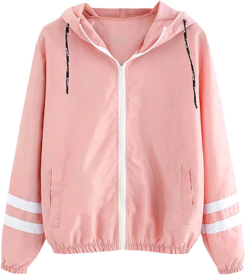 Women's Lightweight Outerwear Rain Coats Cute Hoodies Striped Drawstring Hooded Windbreakers Jacket for Teen Girls
