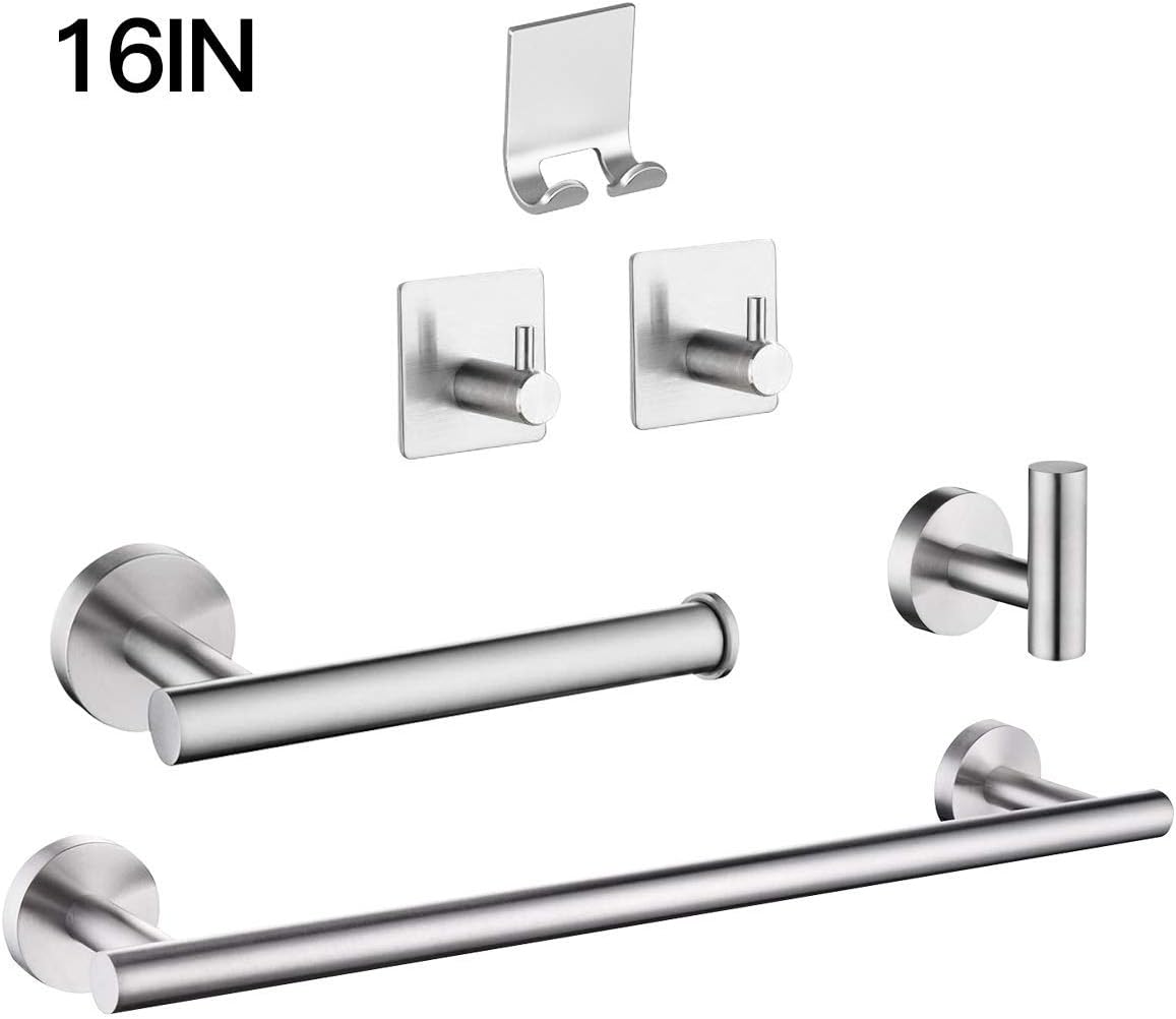 VOLPONE Bathroom Hardware Set 6-Piece,Towel Bar Set Stainless Steel, Includes 16In Towel Bar,3 Robe Towel Hooks,Toilet Paper Holder,Adhesive Shaver/Toothbrush Holder (Matte Black): Home & Kitchen