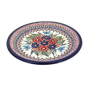 Blue Rose Polish Pottery Floral Butterfly Small Dinner Plate