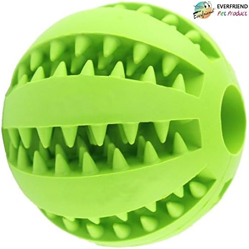 EVERFRIEND Interactive Soft Rubber Dog Toy - Ball for Dogs, Puppies - Virtually Indestructible Dog Ball - Treat (Food) Dispenser Dog Toys - Teeth Cleaning, IQ Training , Playing- 2.8" (7cm) (green)