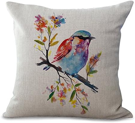 DECORLUTION Pillowcase One Side Decorative Cushion Cover Pillowcase 18"X18" Purple Blue Aqua Hummingbird Birds Red Tropical Throw Pillow cover