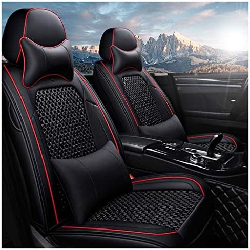 Tmpty Waterproof Breathable Car Seat Covers Full Set, Neck Pillow and Lumbar Pillow, Four Season Universal, for Most Five-Seater Cars, Ice Silk and Leather Black
