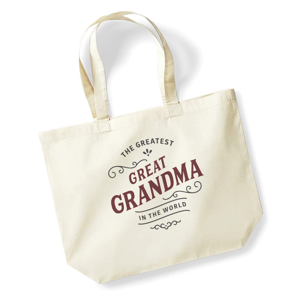 D Design Invent Print! Great Grandma Gift Bag Tote Shopping Bag Birthday Gift Present for Great Grandma Keepsake Idea - Size: 47cm x 40cm x 12cm (Natural)