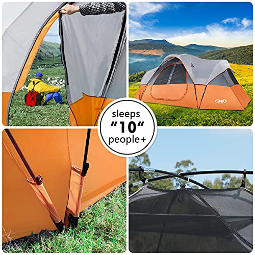 UNP Camping Tent 10PersonFamily Tents, Big, Easy Up, 5 Large Mesh Windows, Double Layer, 2