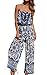 ECOWISH Womens Off Shoulder Floral Print Strapless Jumpsuit Wide Leg Rompers Blue M