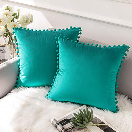 Ashler Decorative Throw Pillow Covers with Pom Poms Soft Particles