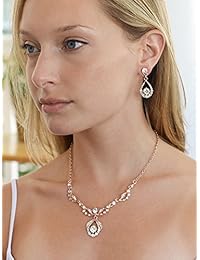 Mariell, juego de collar y aretes de oro rosado, estilo vintage, retro. Glamour para novias y damas de honor