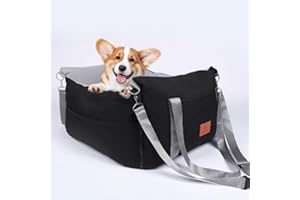 LEFARFADET Medium Dog Car Seat for Medium Sized Dogs, Car Seat for Small Dogs with Side Zipper, Waterproof Dog Travel Booster in car with Storage Pockets Up to 25lbs, Memory Foam Filling for Max Support, Black