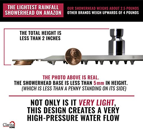 12 Inch Rainfall Shower Head - 12" Square, Stainless Steel Chrome, The Extra Large Showerhead Pumps High Pressure Rain Fall For A Powerful Rainforest Waterfall Feeling