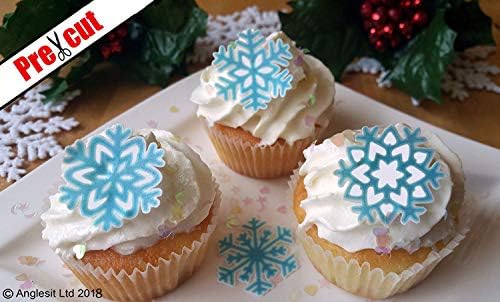 24 x Pre-Cut Luxury Snowflakes Edible Wafer/Rice Paper Cupcake Cake Toppers Birthday Christmas Winter Party Holiday Wedding Decorations