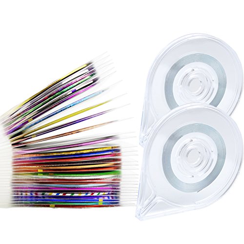 Nail Tape 30 Colors Narrow Line Striping Tape for Nail Art Decoration Crafting Projects Thin Stickers with 2 Dispensers