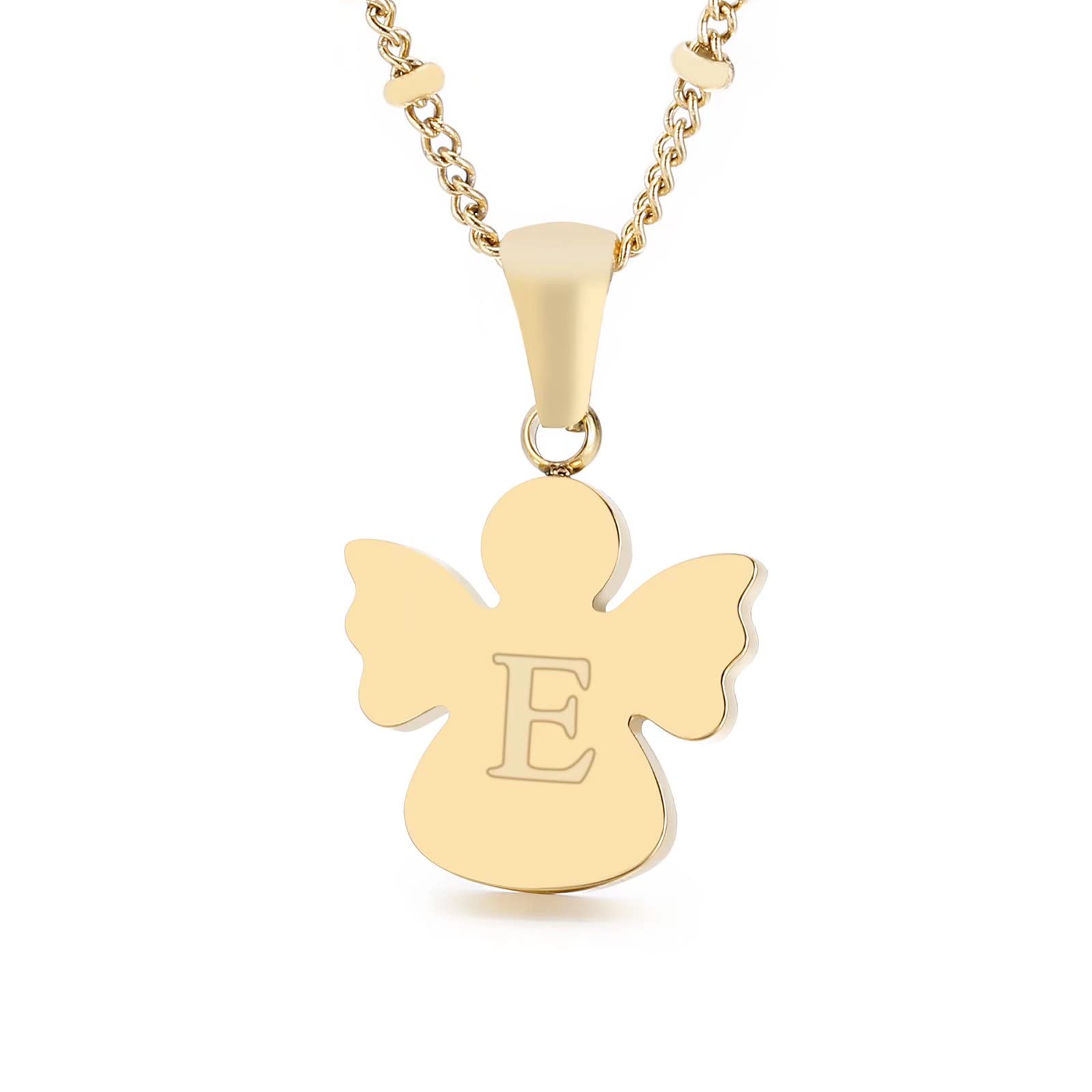 Qings initial letter E pendant necklace, 26 letters golden angel chain, chain length 50 cm