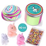 Fluffy Slime Putty Kit - 10 Oz Jumbo Size - Floam Slime - Unicorn Gifts Package with Foam Beads and 3 Mochi Squishy Unicorn Toys (BONUS) - Unique Gift For Girls and Boys - By Infiniza