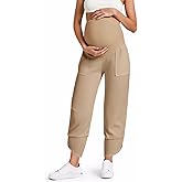 Yousify Womens Wide Leg Maternity Pants Casual Stretchy Ribbed Palazzo Pregnancy Trousers with Pockets