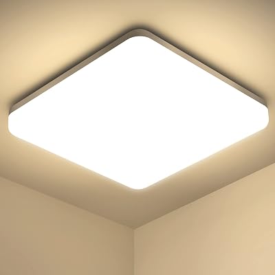 Luz de teto LED, 20W 2000LM 4000K Candeeiros de teto, lâmpada quadrada quadrada ultrafina IP44 para sala de estar, casa de banho, varanda, quarto, corredor, cozinha, cozinha