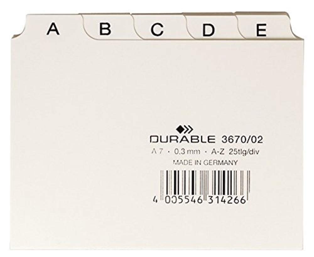 Durable A7 Index Card Set | Includes Printed A-Z Tabs | White | Made of Strong PVC | Perfect for Organising Documents | Pack of 1