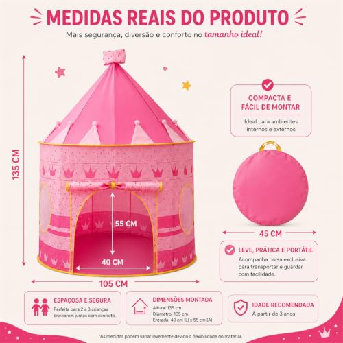 K-SELL IMPORTS, Barraca Infantil Cabana e Castelo da Princesa Rosa | Dobrável, Para Menina, Tenda Cabaninha