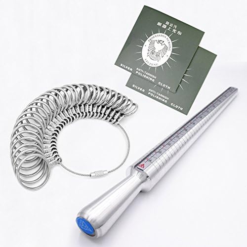 INNERSO Metal Steel Ring Sizer Set Mandrel Gauge Finger Size Measure Rings Sizing Measurement Tool Jewelry Making Tools Jewelers Loop US 0-13 with 2 Piece Jewelry Polishing Cloth