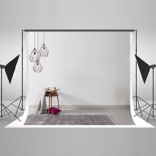 7ft(W) x5ft(H) Photography Backdrops White Brick Wall with Lights Background Indoor Portrait Photo Studio Props for Photographer