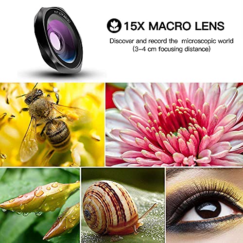 Conception De Lignes Ondulées Objectifs De Caméra De Téléphone HD-Objectifs avec 0.6X Super Grand Angle + 15X Macro + Objectif Fisheye 0.28X Compatible avec iPhone,Samsung Huawei iPad etc (Noir)