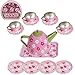IQ Toys Tin Tea Set and Carry Case for Little Girls Pretend Tea Party in Bright Colors and Dainty Design