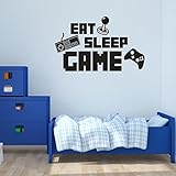 BIBITIME DIY English Sayings Quotes EAT SLEEP GAME Wall Decal Keyboard Handle Silhouette Sticker for Boys Bedroom Kids Room Decor Internet Bar Video Arcade Art Mural