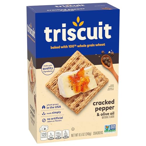 TRISCUIT CRACKED PEPPER & OLIVE OIL WHOLE GRAIN WHEAT CRACKERS, 8.5 OZ