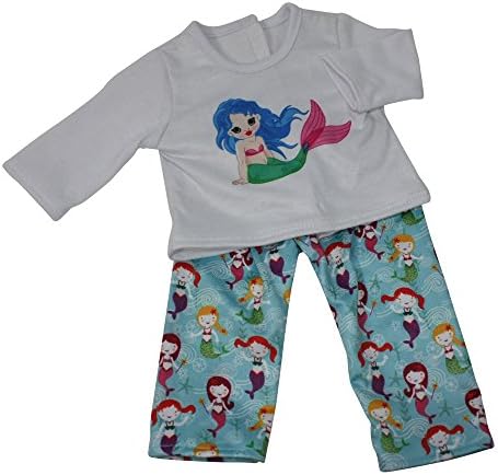 Ari and Friends Fits American Girl 18 inch Dolls - Cotton Mermaid Graphic Detailed Pajama Top - Mermaid Print Pant -18 Inch Doll Bedtime clothing - Designed In USA to Fit 18 inch Dolls