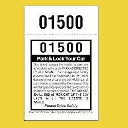 2 Part Valet Parking Tickets, (2,000 Pack) Self