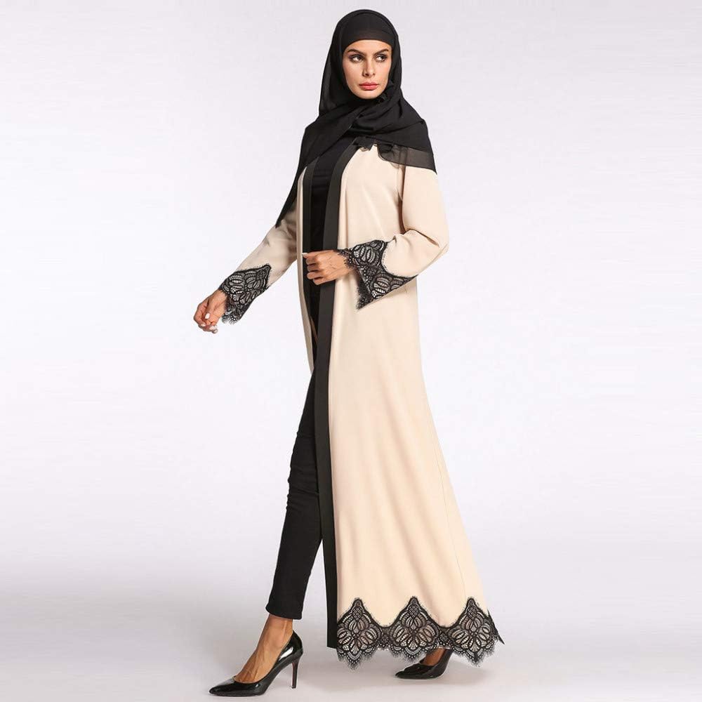 KAD Long Muslim Dress Women Abaya Dress Cardigan Robe Turkish Hijab Islamic Prayer Clothing Lace Muslim Hijab Dress Women#G8 All Season/White/XXL