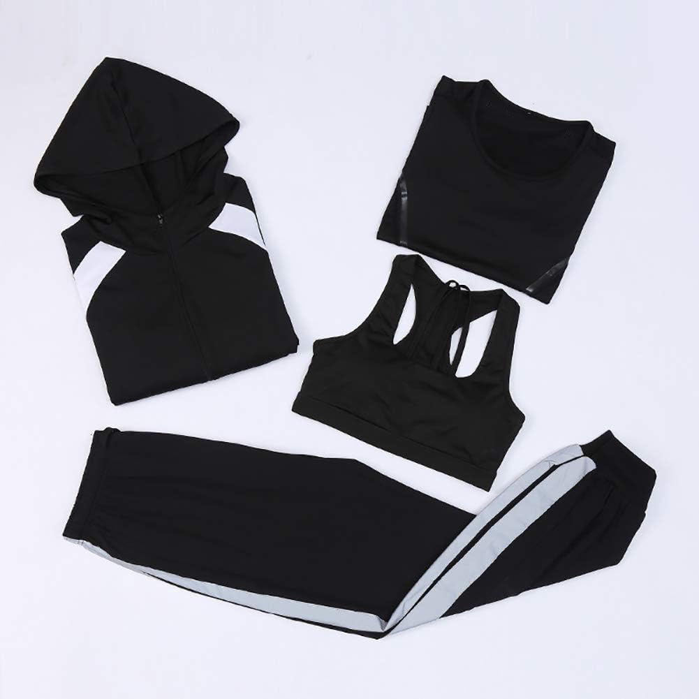 XIAMIMI Women Sport Suit 4 PC Sports Shirts Crop Top Seamless Yoga Leggings Yoga Set Gym Clothes Fitness Tracksuit Workout Set