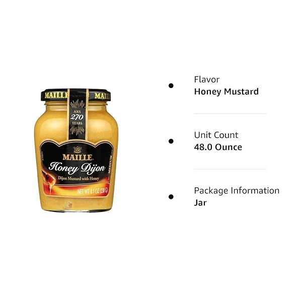 MAILLE MUSTARD HONEY DIJON FOR VINAIGRETTES, GLAZED VEGETABLES, AND CHICKEN RECIPES GOURMET DIJON MUSTARD IMPORTED FROM FRANCE, MADE WITH REAL HONEY 8.11 OZ