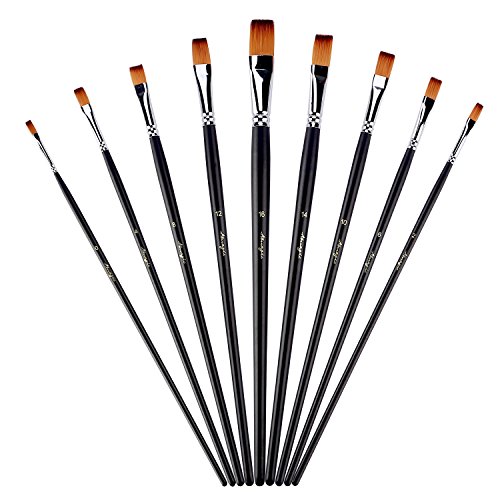Flat Tipped Brushes for Acrylic Oil Watercolor by Amagic 9 Pcs Artist Face and Body Professional Painting Kits with Synthetic Nylon Tips