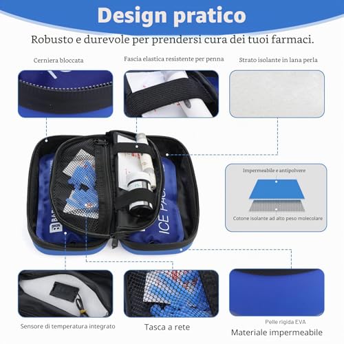 HIMDUZE TSA Approved Travel Insulin Cooler Bag Portable Diabetic Medication Cooler Bag with Temperature Display (Celsius), Refrigerated Medication Organizer with 2 Ice Packs