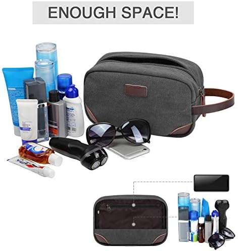 Men's Travel Toiletry Organizer Bag Canvas Shaving Dopp Kit TSA Approved (Grey) 3 Men's Travel Toiletry Organizer Bag Canvas Shaving Dopp Kit TSA Approved (Grey)
