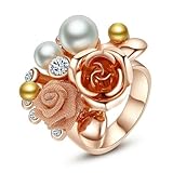 Yoursfs Engagement Rings for Mother's Day with Rose Flower Crystal Pearl Jewelry Gift (18k Rose Gold Plated)