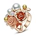 Yoursfs Retro Vintage 18K Rose Gold Plated Double Rose Flower Crystal & Pearl Band Ring