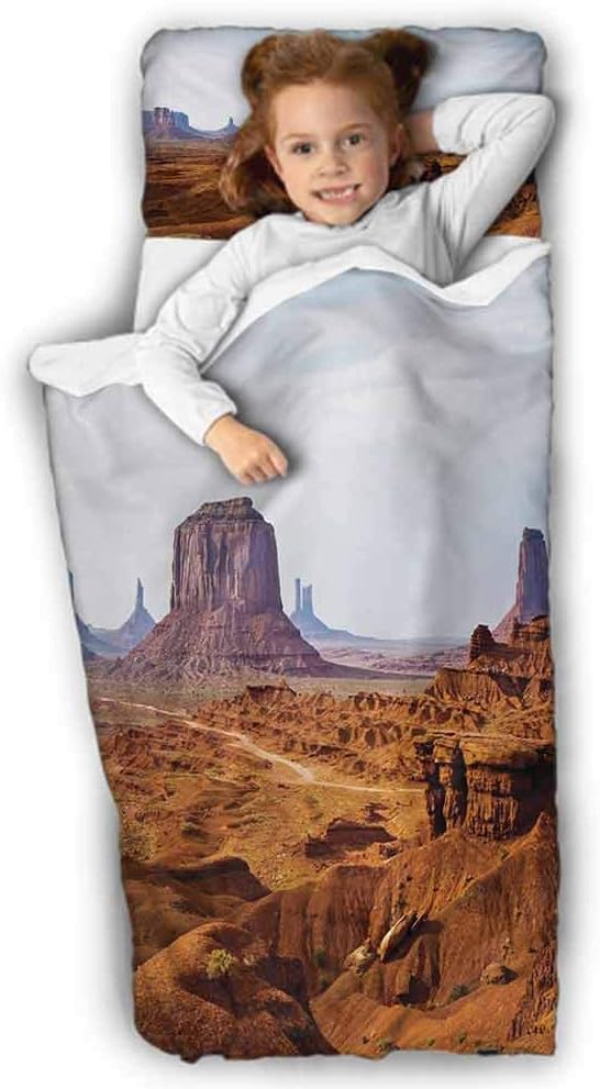 Desert Kids Nap Mat Monument Valley View from John Fords Point Merritt Butte Sandstone Image for Preschool, Daycare, Kindergarten Baby Blue Mauve Amber 50X20 INCH