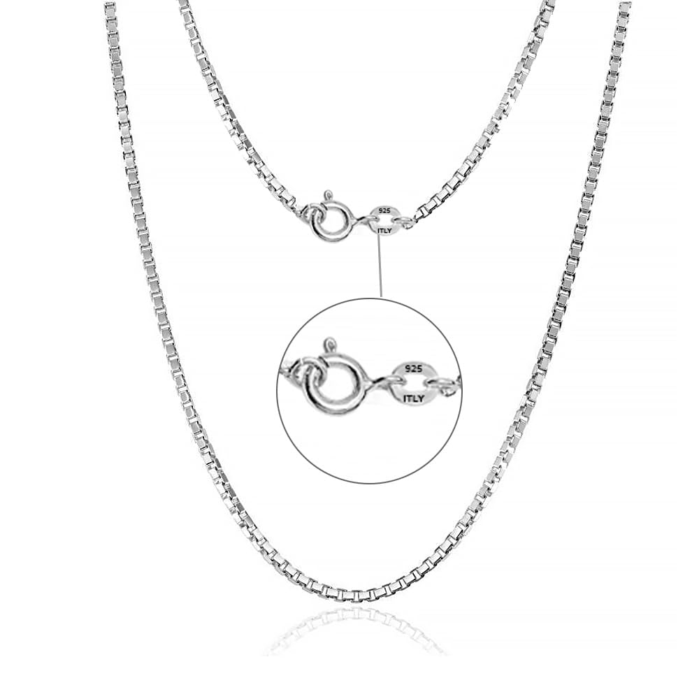 LeCalla Solid 925 Sterling Silver Chain Necklace, 1 MM Italian Box Chain Necklace for Men and Women 24 Inches